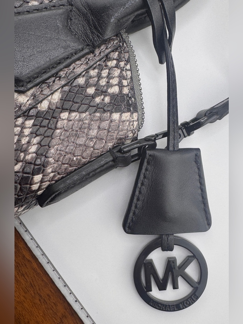 Michael Kors Snake-Print Mini Satchel Crossbody - Black/Gray - Picture 3 of 6